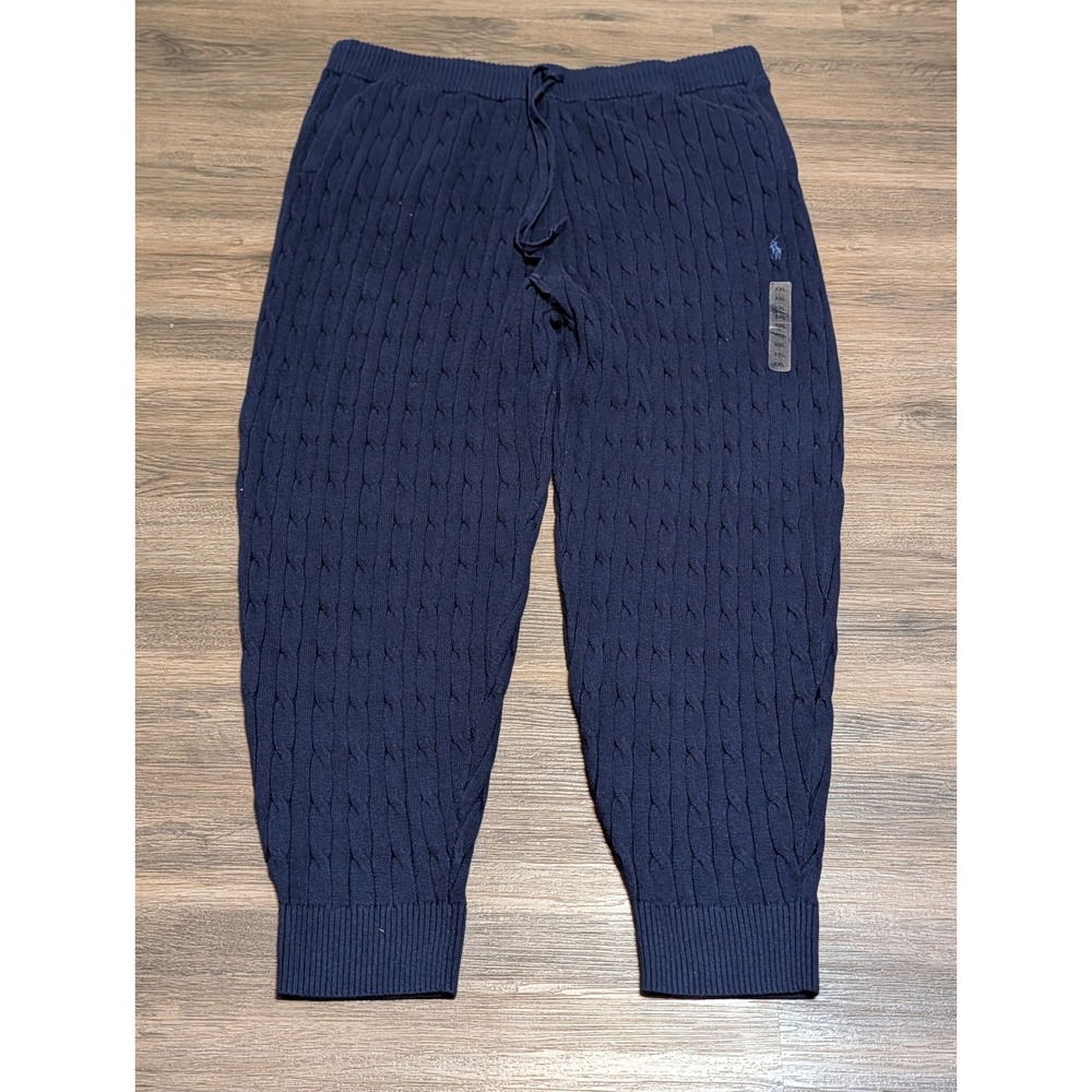 Polo Ralph Lauren Cable Knit Jogger Sweatpants Mens XXL Navy Wool Blend Lounge